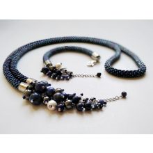 Irizáló kék, francia kapcsos gyöngyhorgolt gömb fülbevaló