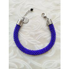 Királykék gyöngyhorgolt ékszerszett, nyaklánc és karkötő