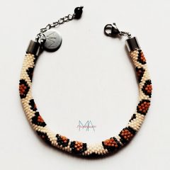   "Leopárd" fekete-barna-bézs színű gyöngyhorgolt karkötő