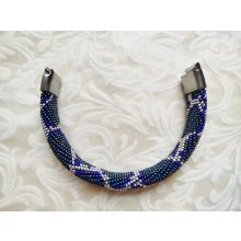 "Kígyóbőr" kék-ezüst gyöngyhorgolt karkötő